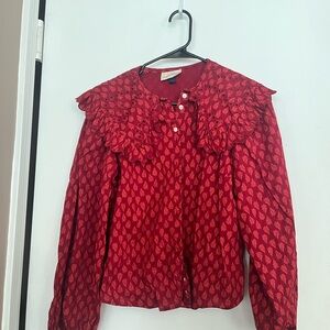 Red Women's Top with Ruffle Detail